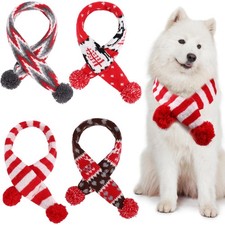 4 Pcs Christmas Dog Knitted Scarves with Poms Winter Pet Neck Warmer Bandanas...