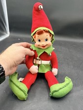 Vintage Rushton Plush Christmas Rubber Face Santa Elf Doll 1950-1960's
