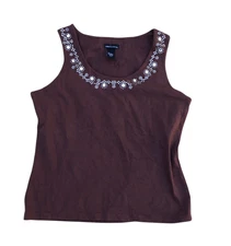 Vintage MODA INTERNATIONAL Studded Tank Top Shirt Women's LARGE Brown Sleeveless