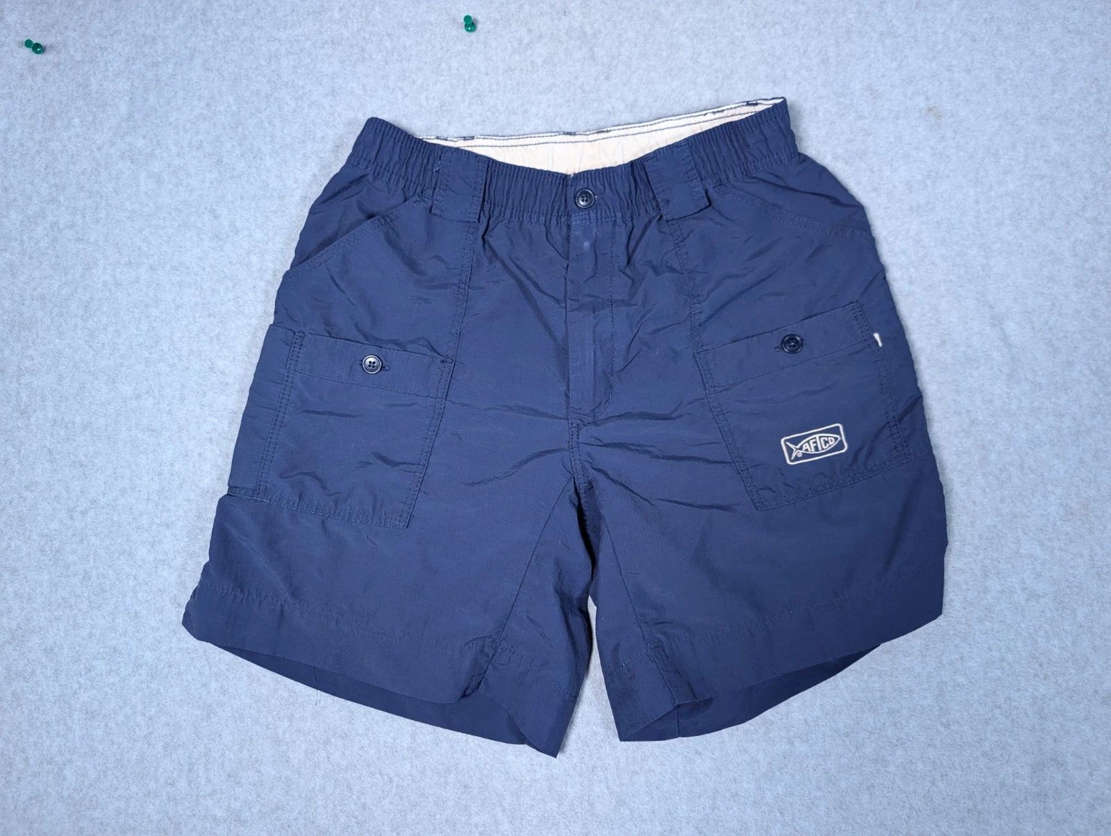 Aftco Shorts Size 28 Mens Cargo Pockets Blue Elastic Waist Fishing Boating