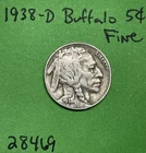1938 D Buffalo 🦬 Indian Head Nickel 5c Fine