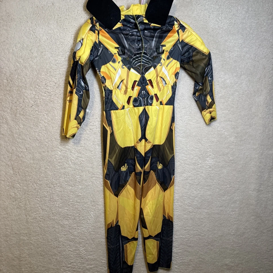 变形金刚大黄蜂服装男孩尺寸 M (8) 豪华加厚连身裤面具黄色 — 第 2/4 张图片