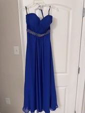 Alyce Paris Blue Formal Gown Evening Dress with Elegant Beaded Waist Detail