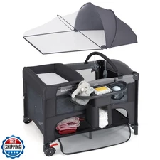 INFANS Baby Bassinet, 4 in 1 Nursery Center Pack and Play Baby Playard with C