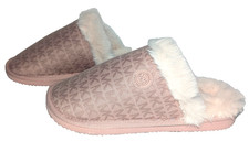 Michael Kors Womens Janis Slippers Faux Fur Lining Soft Pink MK Logo NIB Size 7M