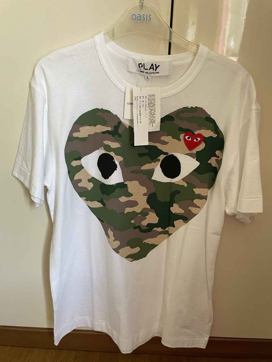 Brand New Comme Des Garcons Play Big Camo Print Red Heart T-Shirt