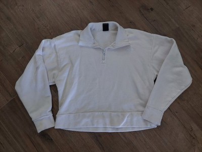 The North Face Womens M Cropped Quarter Zip Pullover Sweatshirt Cream Ivory
