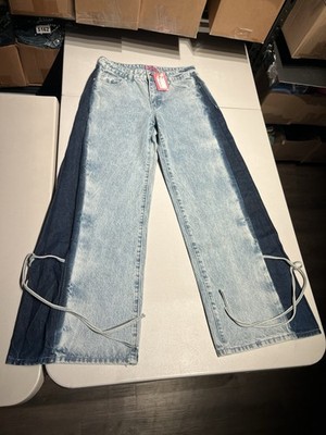 New Edikted Jeans Women's Medium Blue Wide Leg Baggy Grunge Denim Contrast 29x30