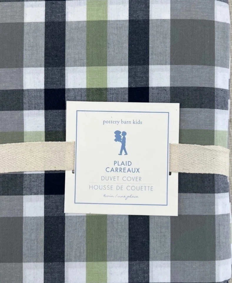 Edredón y farsa Pottery Barn Kids doble - azul marino, verde, blanco, gris a cuadros Foto 3 de 3