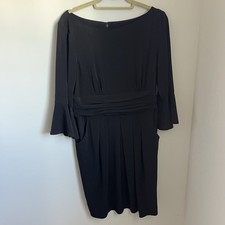 ELIZA J Size 14 Sheath Dress Black 3/4 Bell Sleeve Stretch Knit Knee Length