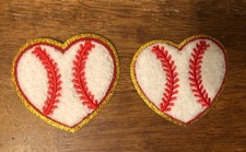 2 Heart Shaped Fuzzy Baseball Patches