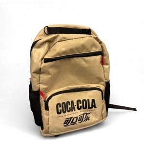 Coca-Cola Backpack - Tan with 'Enjoy the Distinctive Bottle' Slogan Gold