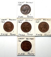 Five Great Britain Pennies, 1944-1966, actual coins, Combined shipping, Lot 1716