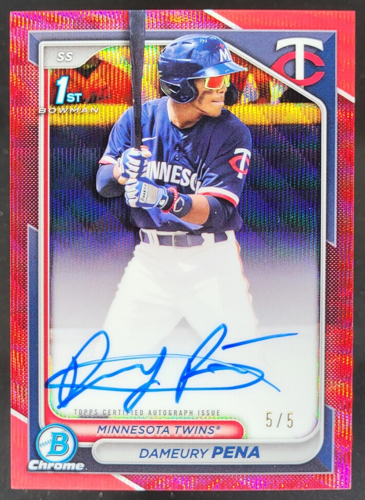 2024 Bowman Chrome Dameury Pena Auto Red Wave Refractor /5 1st Twins BL2