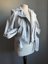 Giacca denim ALLSAINTS BALFERN BIKER 8 6 bianca corta crop cotone cintura soft rock