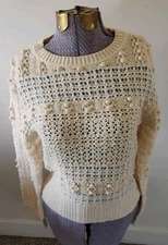 Rag & Bone Lo Crew Neck Sweater Off White Crochet Knotted Open Knit Size S