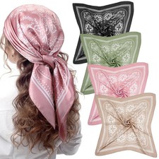 4 PCS 27 SQUARE SATIN BANDANAS PAISLEY HEAD SCARVES FOR WOMEN LARGE HEAD WRAP