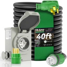 50 Amp Generator Cord 40FT and Power Inlet Box Combo Kit - Pre-Drilled, NEMA ...
