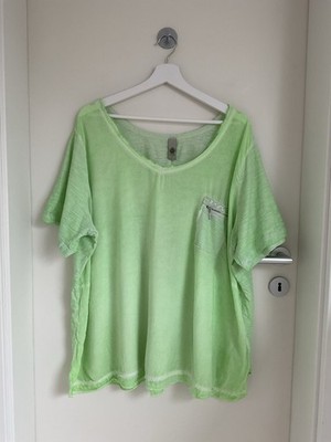 TREDY Damen Blusen Shirt 52/54 Grün Kurzarm Viskose Baumwolle Runder Ausschnitt