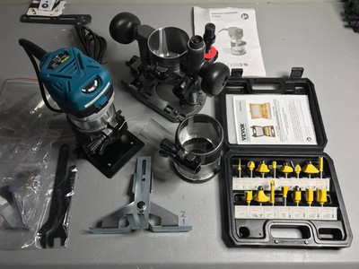 VEVOR 800W Max Torque Variable Speed 30,000RPM Compact Router with Collets/bits