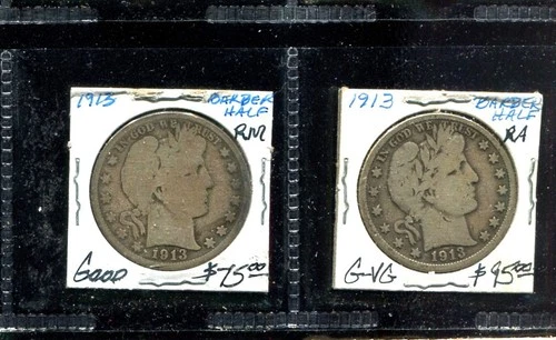 Barber Half $1/2 1913 in G-VG condition, this for right coin only (1) coin