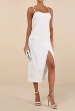 Lulus Always Turning Heads White Bustier Tulip Midi Dress Sz Medium Womens White