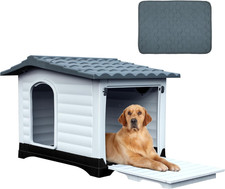 43.7'' 2-Door Dog House with Elevated Base  Cushion, Plastic Pet House for Smal