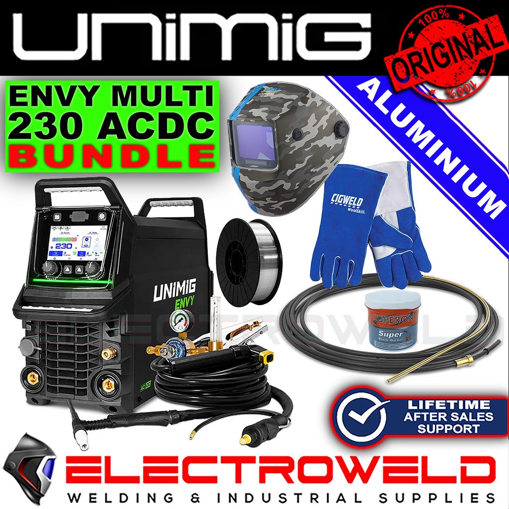 UNIMIG ENVY Multi 230 ACDC Pulse Welder Aluminium Bundle + Helmet Wire U11203