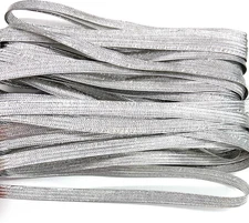 Silver Metallic Middy Braid Cord 1/4" (7Mm) Wide- 1 Mm Thick 10 Yards Silver Fla