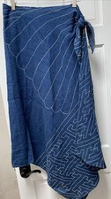 Vintage Lauren Ralph Lauren Wrap Skirt Beach Pool Summer Midi Blue Linen Rare