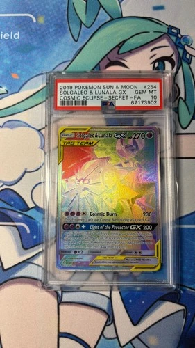 Pokemon Solgaleo & Lunala GX Secret Rare 254/236 Sun Moon Cosmic Eclipse PSA 10
