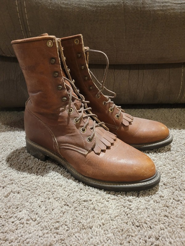 Justin Conductor Brown Western Work Boots Mens 8 D 706 Kiltie Leather USA Lacer