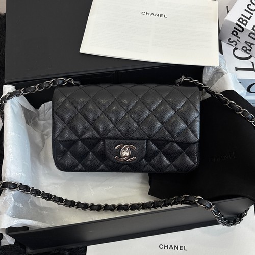 Chanel Classic Flap Large Mini Navy Blue Caviar Leather Shoulder Crossbody Bag D