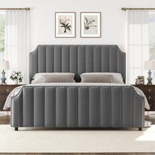 King Size Platform Bed Frame with 50.2 in Headboard Velvet Upholstered Bed Frame