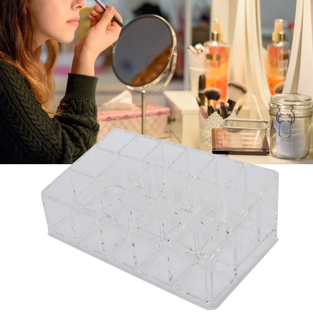 16 Grid Transparent Acrylic Nail Polish Lipstick Storage Case Organizer Stor BLW