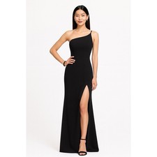 La Femme 28176 Slinky Vamp One Shoulder Stretch Jersey Evening Gown Black 6 NWT