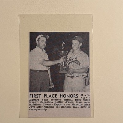 Edward Sulla Manville Blue Jays Raritan New Jersey 1950 NBC Baseball Picture