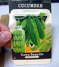 Vintage EMPTY seed pack, Boston Pickling Cucumber, Card Seed co, 1920 New York