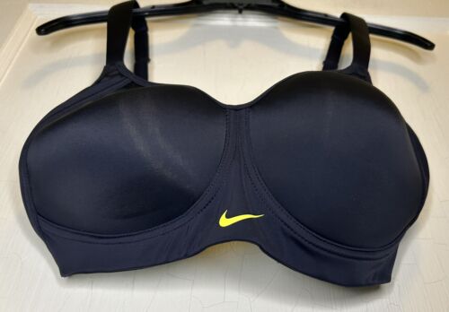 NIKE PRO 32DD Women's HERO HIGH SUPPORT Sports Bra-Black/Yellow Volt Logo NWT - Picture 3 of 11