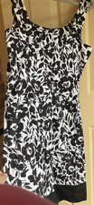 Chaps Sundress 14 Thick Straps Black White Floral Fitted Cotton/Elastine Sheath
