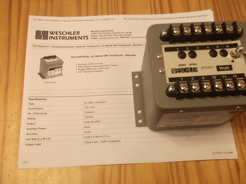 TRANSDUCTOR WESCHLER AC WATT WTD-020-J NUEVO SIN CAJA TAL CUAL - Imagen 2 de 5