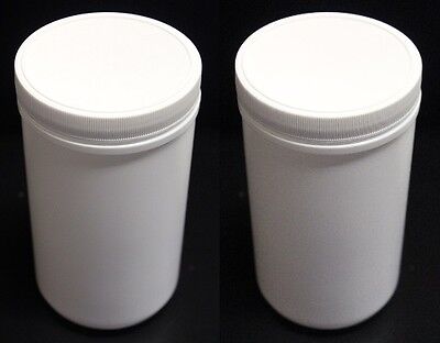 Lot of 2 Large White Plastic Canisters/Containers with Screw Top Lid