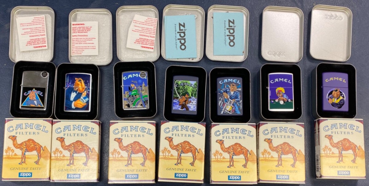 Camel Joe Zippo Lighters in Tin Your Choice Fishing/Pool/Tux