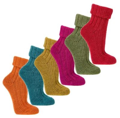 2 Paar farbenfrohe farbige bunte Wollsocken mit Alpaka Wolle Damen und Mädchen