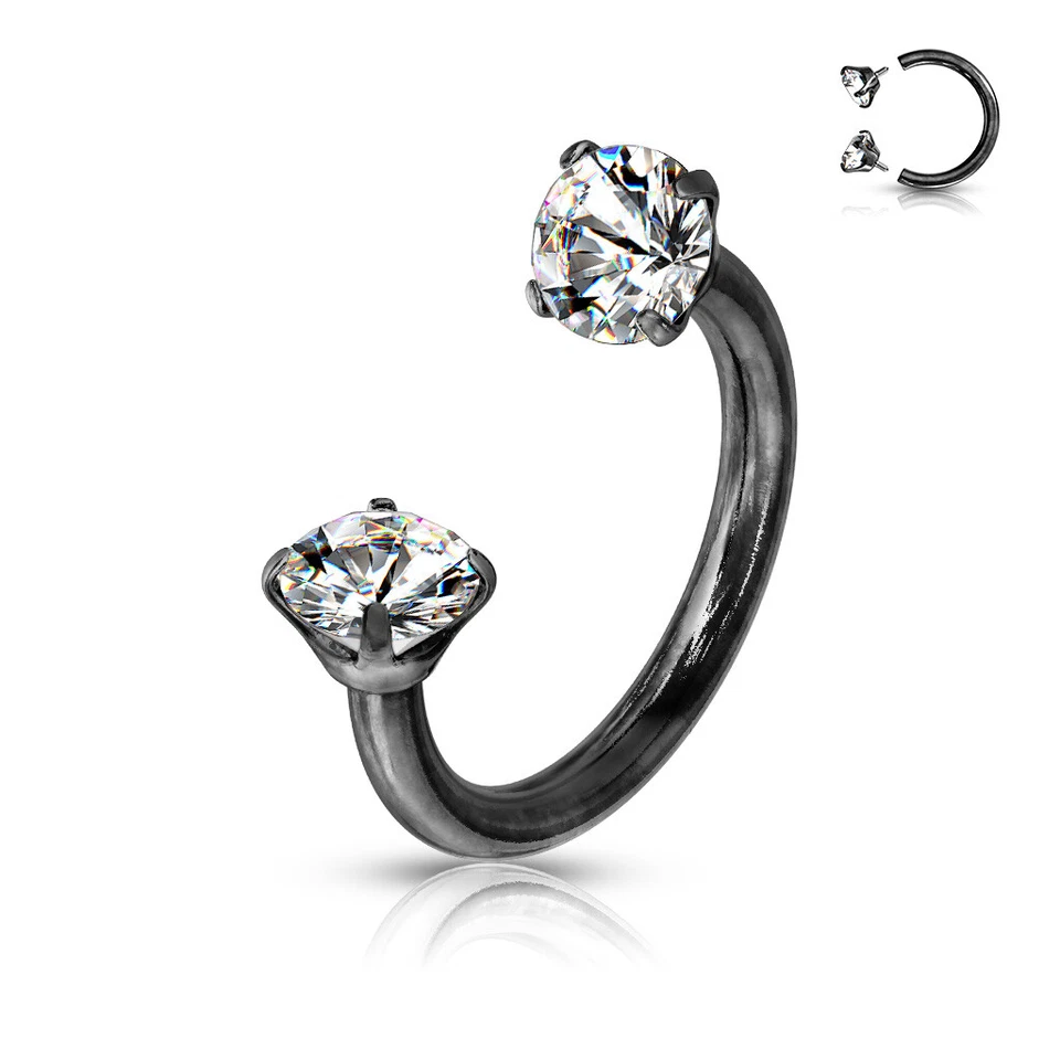 3 mm Prong Set CZ Circular Barbell Horseshoe Helix Nose Septum Tragus Lip 16G - Image 3 of 4