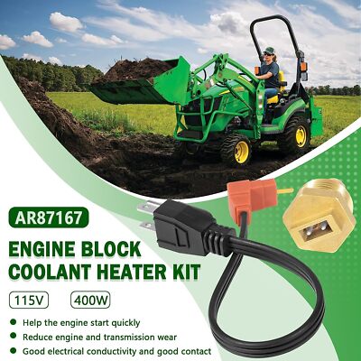 AR87167 Engine Coolant Block Heater Kit For John Deere 1025R 2025R 2032R  1023E | eBay