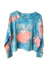 NEW Tommy Jeans Womens Size Medium Light Blue Pink Tie-Dye Cropped Sweatshirt