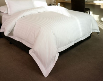 King White Satin Striped 20mm Quilt Cover Set| Bnb Supplies