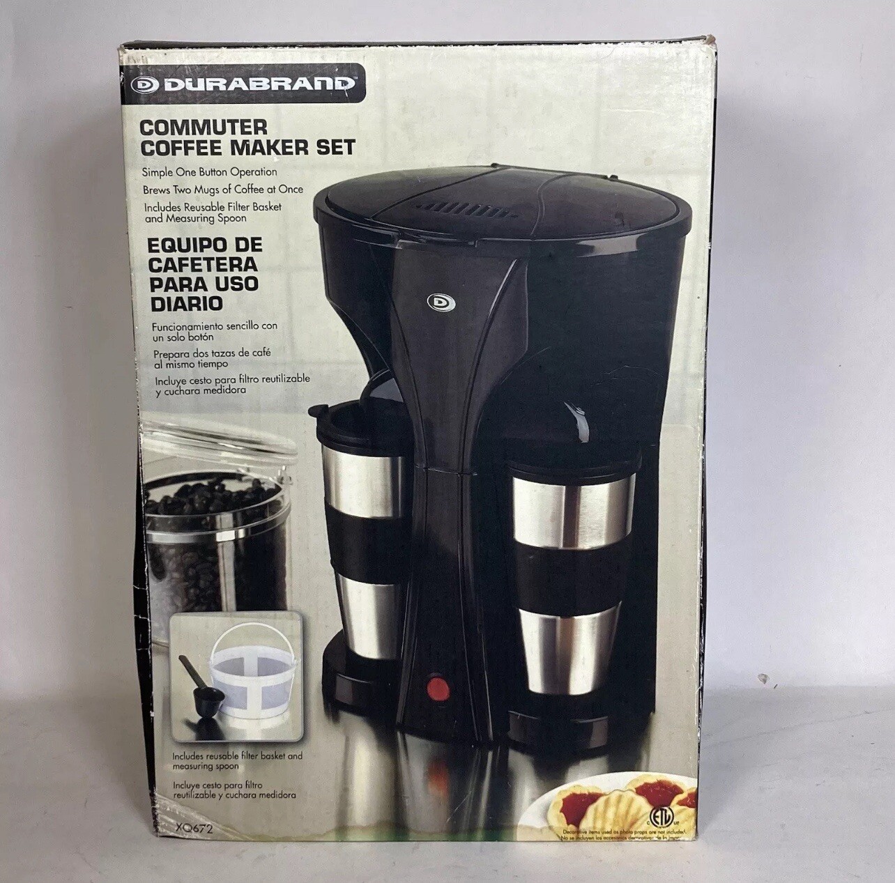 Durabrand Commuter Coffee Maker Two Stainless Travel Mugs XQ672 Black