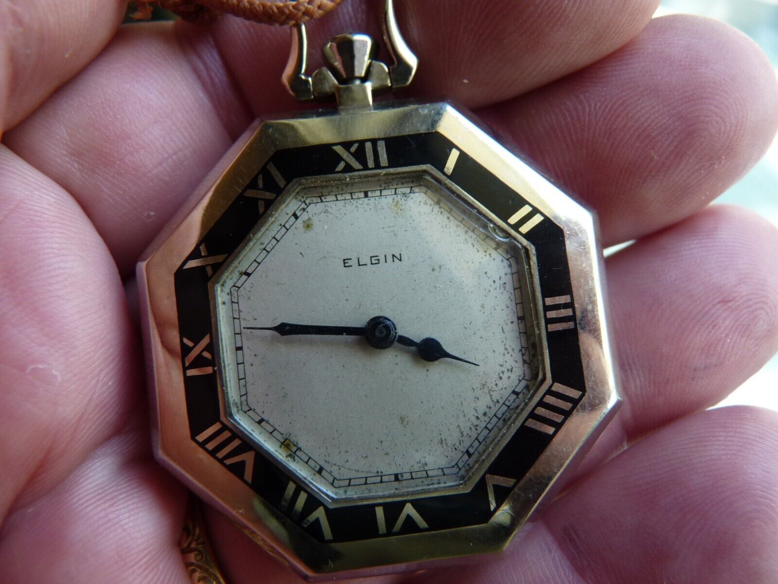 Rare Antique Elgin Art Deco Enamel Bezel Octagon Pocket Watch Circa 1928